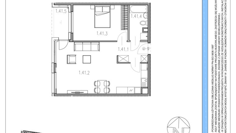 Rzut - Mieszkanie na sprzedaż 2 pokoje o powierzchni 57,07 m² - numer M41 w Osiedle Piltza etap X