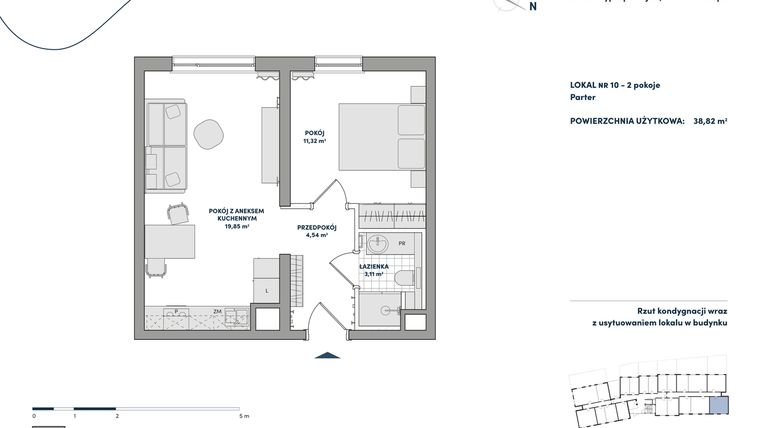 Rzut - Mieszkanie na sprzedaż 2 pokoje o powierzchni 38,82 m² - numer 10 w AtHome - Apartamenty inwestycyjne
