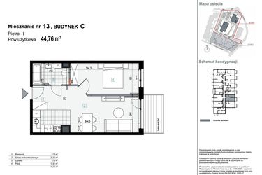Rzut - Mieszkanie na sprzedaż 2 pokoje o powierzchni 44,76 m² - numer C.M13 w Apartamenty Kopernika