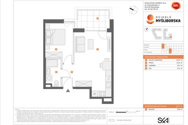 Rzut - Mieszkanie na sprzedaż 2 pokoje o powierzchni 39,7 m² - numer A26 w Osiedle Myśliborska