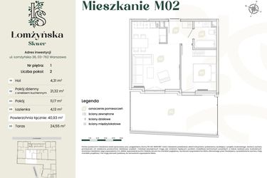 Rzut - Mieszkanie na sprzedaż 2 pokoje o powierzchni 40,93 m² - numer 2 w Łomżyńska Skwer