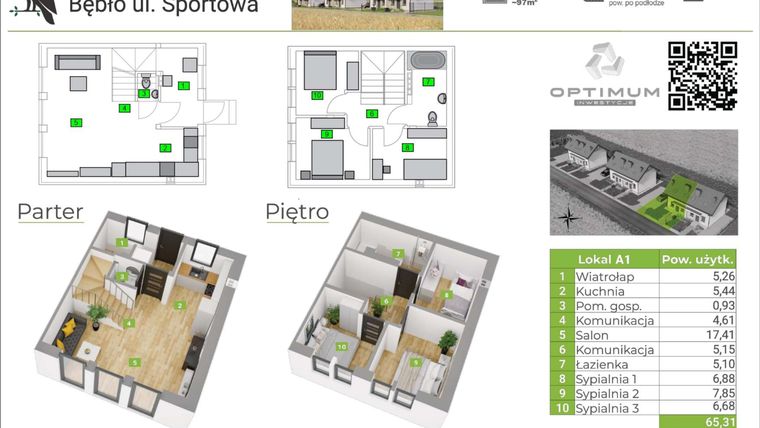 Rzut - Mieszkanie na sprzedaż 4 pokoje o powierzchni 65,31 m² - numer A1 w Pod Orłem