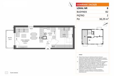 Rzut - Mieszkanie na sprzedaż 2 pokoje o powierzchni 38,29 m² - numer B2.8 w Gdańskie Zacisze