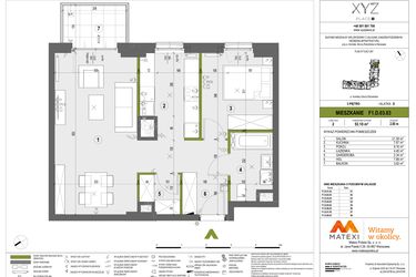 Rzut - Mieszkanie na sprzedaż 2 pokoje o powierzchni 53,04 m² - numer F1.D.03.03 w XYZ Place