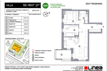 Rzut - Mieszkanie na sprzedaż 3 pokoje o powierzchni 55,25 m² - numer S_V-3_15 w os. Stolarska