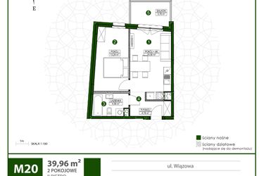 Rzut - Mieszkanie na sprzedaż 2 pokoje o powierzchni 39,96 m² - numer 20 w Moja Wiązowa