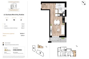 Rzut - Mieszkanie na sprzedaż 1 pokój o powierzchni 29,52 m² - numer C13 w Krzesławickie Tarasy