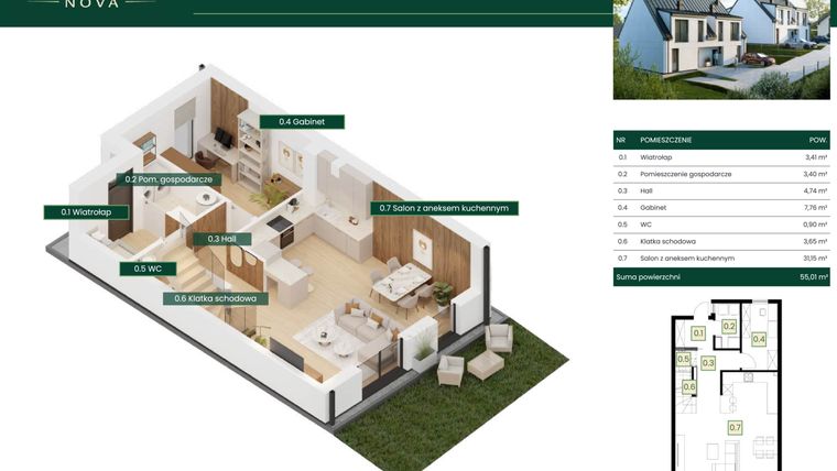 Rzut - Dom na sprzedaż 5 pokoi o powierzchni 102,8 m² - numer 2A w Borkowo Nova
