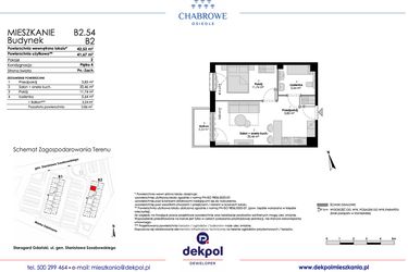Rzut - Mieszkanie na sprzedaż 2 pokoje o powierzchni 41,67 m² - numer B2.54 w Osiedle Chabrowe