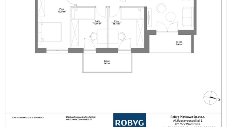 Rzut - Mieszkanie na sprzedaż 4 pokoje o powierzchni 75,69 m² - numer B.7M05 w Początek Piątkowo bud. B