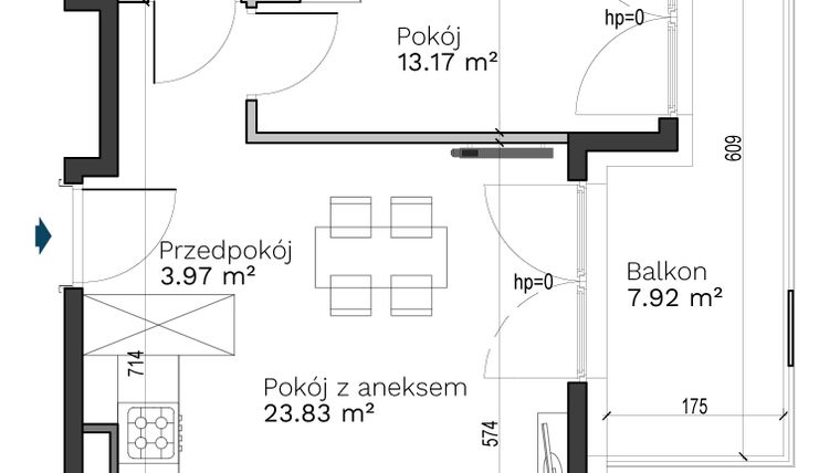 Rzut - Mieszkanie na sprzedaż 2 pokoje o powierzchni 45,3 m² - numer C-12 w Destino