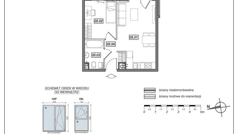 Rzut - Mieszkanie na sprzedaż 2 pokoje o powierzchni 36,2 m² - numer 9.A.05 w Urzeka bud. 9
