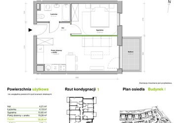 Rzut - Mieszkanie na sprzedaż 2 pokoje o powierzchni 38,28 m² - numer I.1.M03 w Przemyska Vita