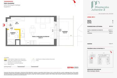 Rzut - Mieszkanie na sprzedaż 1 pokój o powierzchni 28,7 m² - numer 3 w Miasteczko Julianów etap 2