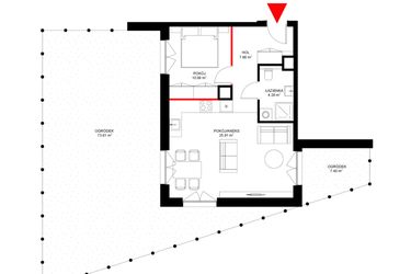 Rzut - Mieszkanie na sprzedaż 2 pokoje o powierzchni 48,23 m² - numer G.0.2 w INSPIRE ETAP V – bud. F, G