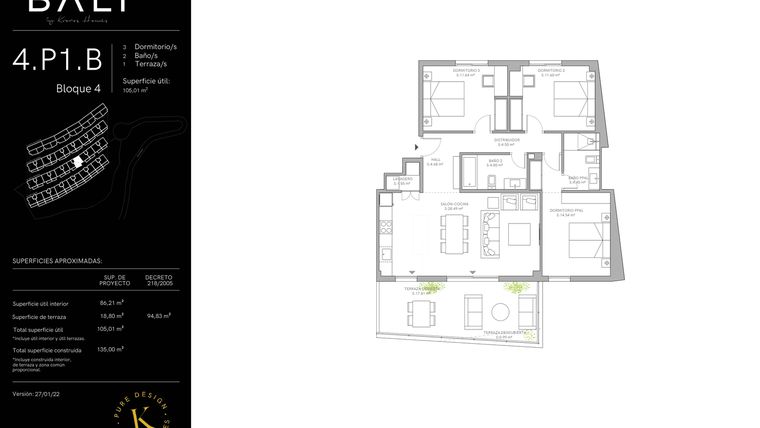 Rzut - Mieszkanie na sprzedaż 3 pokoje o powierzchni 86,21 m² - numer 35.04.1.B w Bali