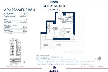 Rzut - Mieszkanie na sprzedaż 2 pokoje o powierzchni 30,43 m² - numer B8.4 w Sol Marina B