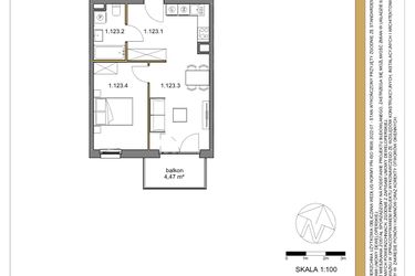 Rzut - Mieszkanie na sprzedaż 2 pokoje o powierzchni 42,08 m² - numer 123 w Osiedle Sfera etap II