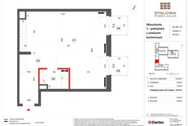 Rzut - Mieszkanie na sprzedaż 1 pokój o powierzchni 52,91 m² - numer 11 w Stalowa Form 43.45