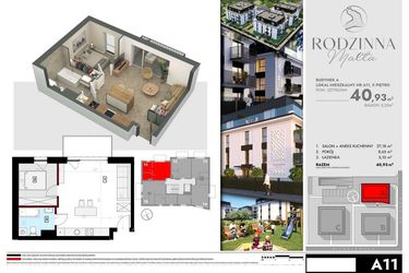 Rzut - Mieszkanie na sprzedaż 2 pokoje o powierzchni 40,93 m² - numer A11 w Rodzinna Malta