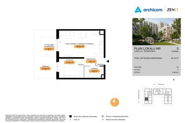 Rzut - Mieszkanie na sprzedaż 2 pokoje o powierzchni 46,15 m² - numer 3D.5 w Zenit III
