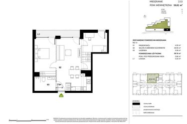 Rzut - Mieszkanie na sprzedaż 1 pokój o powierzchni 58,66 m² - numer A.2.13 w Kozielska Park