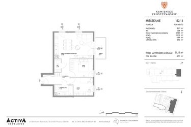 Rzut - Mieszkanie na sprzedaż 3 pokoje o powierzchni 59,15 m² - numer B2.14 w Kamienice Pruszczańskie