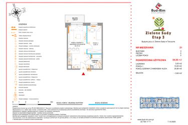 Rzut - Mieszkanie na sprzedaż 2 pokoje o powierzchni 34,35 m² - numer 21 w Zielone Sady etap III