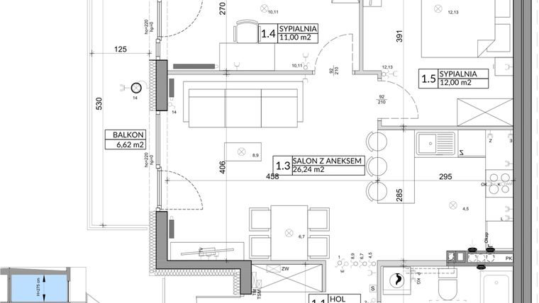 Rzut - Mieszkanie na sprzedaż 3 pokoje o powierzchni 61,85 m² - numer 37B w Osiedle Młodych etap IV