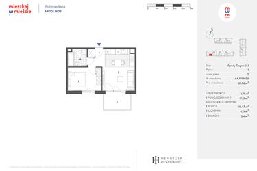 Rzut - Mieszkanie na sprzedaż 2 pokoje o powierzchni 35,66 m² - numer A4.101.M03 w Mieszkaj w mieście - Ogrody Glogera