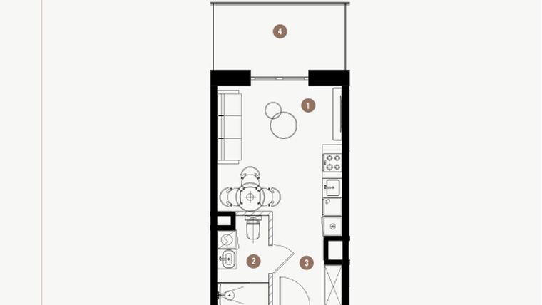 Rzut - Mieszkanie na sprzedaż 1 pokój o powierzchni 25,77 m² - numer 2.10 w WIMA APARTMENTS