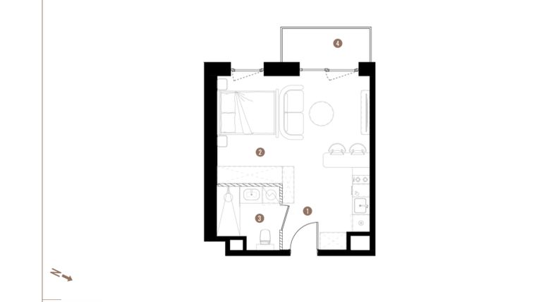 Rzut - Mieszkanie na sprzedaż 1 pokój o powierzchni 30,16 m² - numer A2.3.14 w Apartamenty Grundmanna