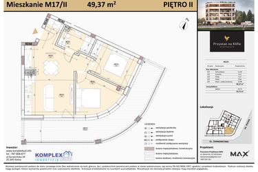Rzut - Mieszkanie na sprzedaż 2 pokoje o powierzchni 49,88 m² - numer M17 w Przystań na Klifie