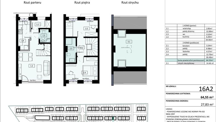 Rzut - Mieszkanie na sprzedaż 4 pokoje o powierzchni 64,55 m² - numer 16A2 w Osiedle Primo