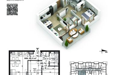 Rzut - Mieszkanie na sprzedaż 3 pokoje o powierzchni 50,11 m² - numer 56 w Piano Park etap V