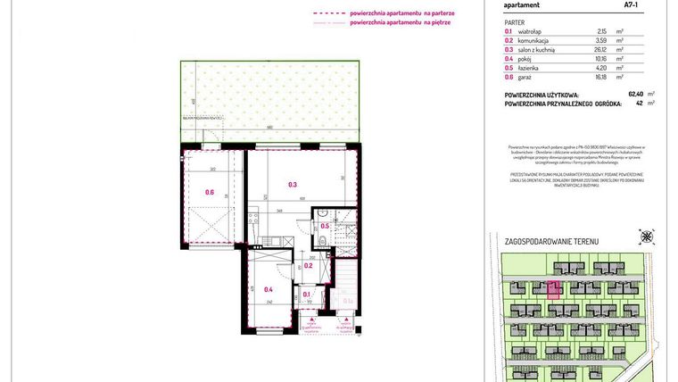 Rzut - Mieszkanie na sprzedaż 3 pokoje o powierzchni 62,4 m² - numer A7-1 w Aleja Kwitnącej Wiśni