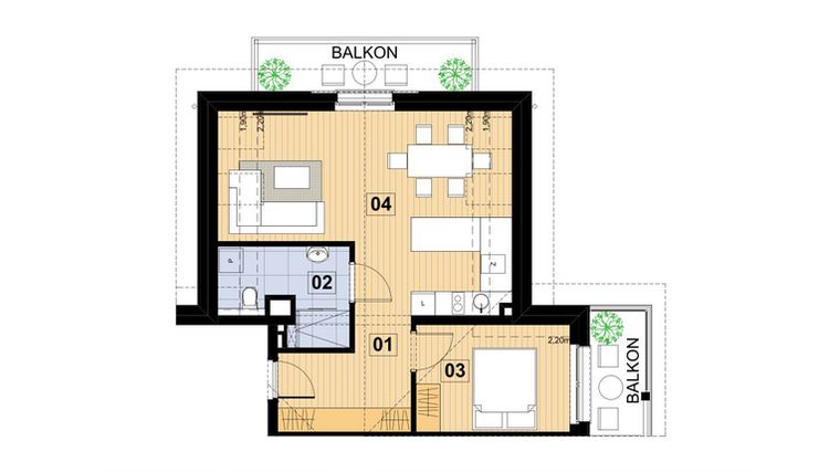Rzut - Mieszkanie na sprzedaż 2 pokoje o powierzchni 51,38 m² - numer L26 w Green Park Resort III