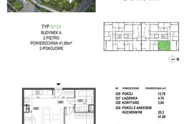 Rzut - Mieszkanie na sprzedaż 2 pokoje o powierzchni 41,68 m² - numer M12A.P3 w Apartamenty Żorska
