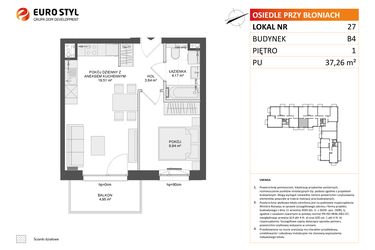 Rzut - Mieszkanie na sprzedaż 2 pokoje o powierzchni 37,26 m² - numer B4.27 w Osiedle Przy Błoniach 3 etap III