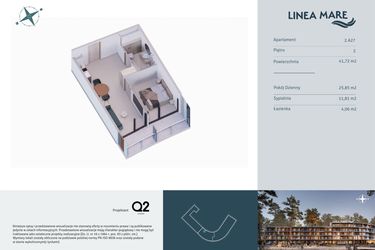 Rzut - Mieszkanie na sprzedaż 2 pokoje o powierzchni 41,72 m² - numer 2.A27 w Linea Mare - apartamenty inwestycyjne
