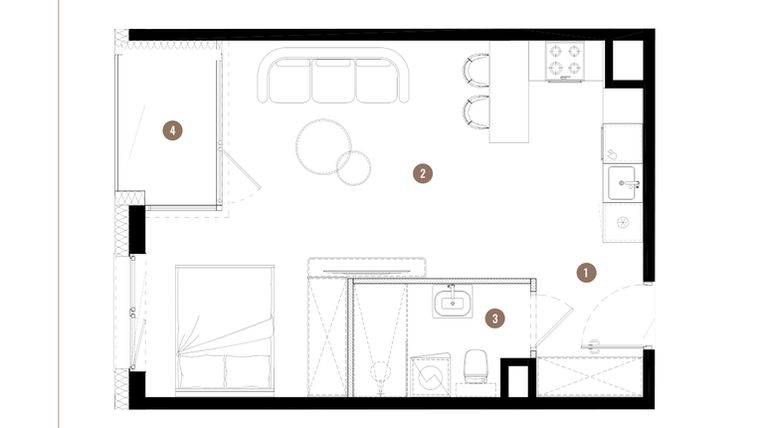 Rzut - Mieszkanie na sprzedaż 1 pokój o powierzchni 36,16 m² - numer C2.02.21 w Apartamenty Reytana
