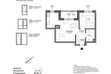 Rzut - Mieszkanie na sprzedaż 2 pokoje o powierzchni 46,86 m² - numer D.1.9.1 w Rumia Centralna