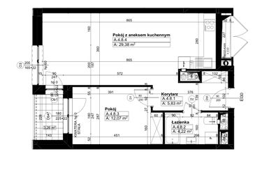 Rzut - Mieszkanie na sprzedaż 2 pokoje o powierzchni 51,5 m² - numer A/4/8 w Świerzawska 13