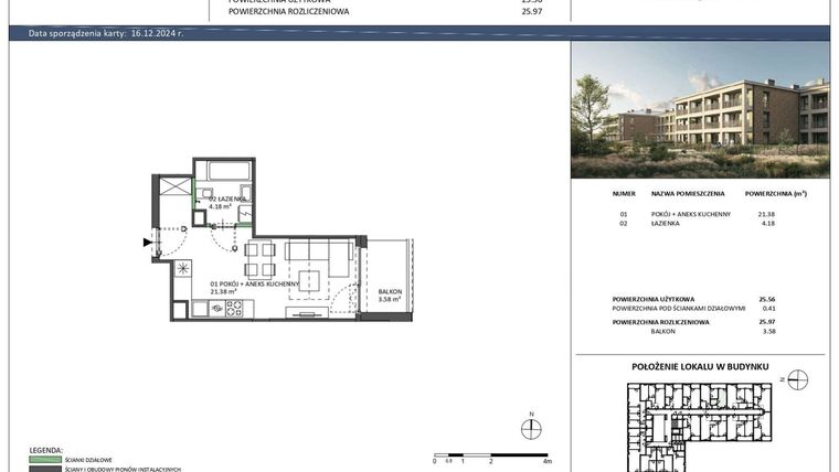Rzut - Mieszkanie na sprzedaż 1 pokój o powierzchni 25,97 m² - numer A-20b w Hillence