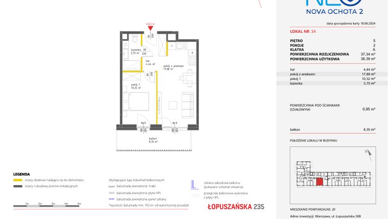 Rzut - Mieszkanie na sprzedaż 2 pokoje o powierzchni 37,34 m² - numer 34 w Neo Nova Ochota 2