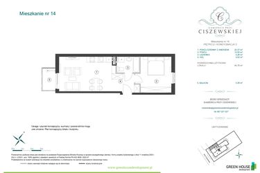 Rzut - Mieszkanie na sprzedaż 2 pokoje o powierzchni 44,7 m² - numer 14 w Kamienica przy Ciszewskiej
