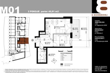 Rzut - Mieszkanie na sprzedaż 2 pokoje o powierzchni 40,91 m² - numer M01 w Sczanieckiej 8