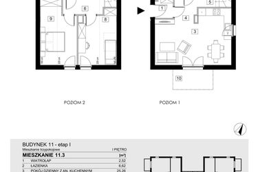 Rzut - Mieszkanie na sprzedaż 3 pokoje o powierzchni 74,41 m² - numer 11.3 w Jasieny
