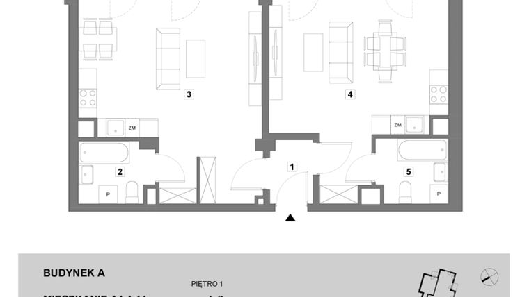 Rzut - Mieszkanie na sprzedaż 2 pokoje o powierzchni 73,39 m² - numer A1.1.11 w ATAL Grabiszyn
