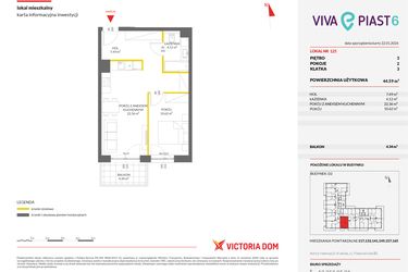 Rzut - Mieszkanie na sprzedaż 2 pokoje o powierzchni 44,67 m² - numer 125 w Viva Piast 6